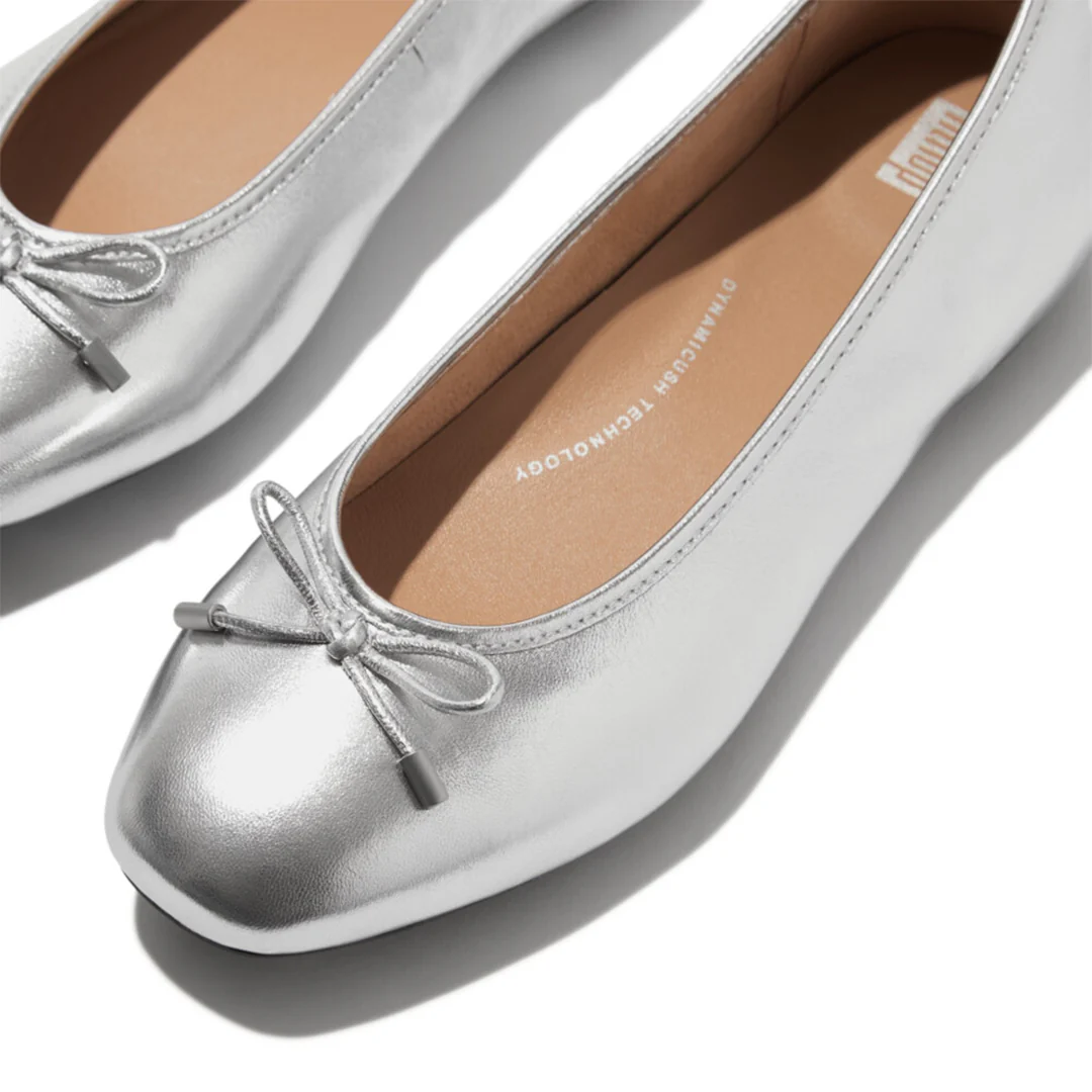 DELICATO Bow Soft Metallic-Leather Ballerinas - Image 3