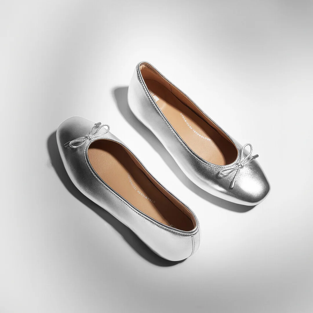 DELICATO Bow Soft Metallic-Leather Ballerinas - Image 5