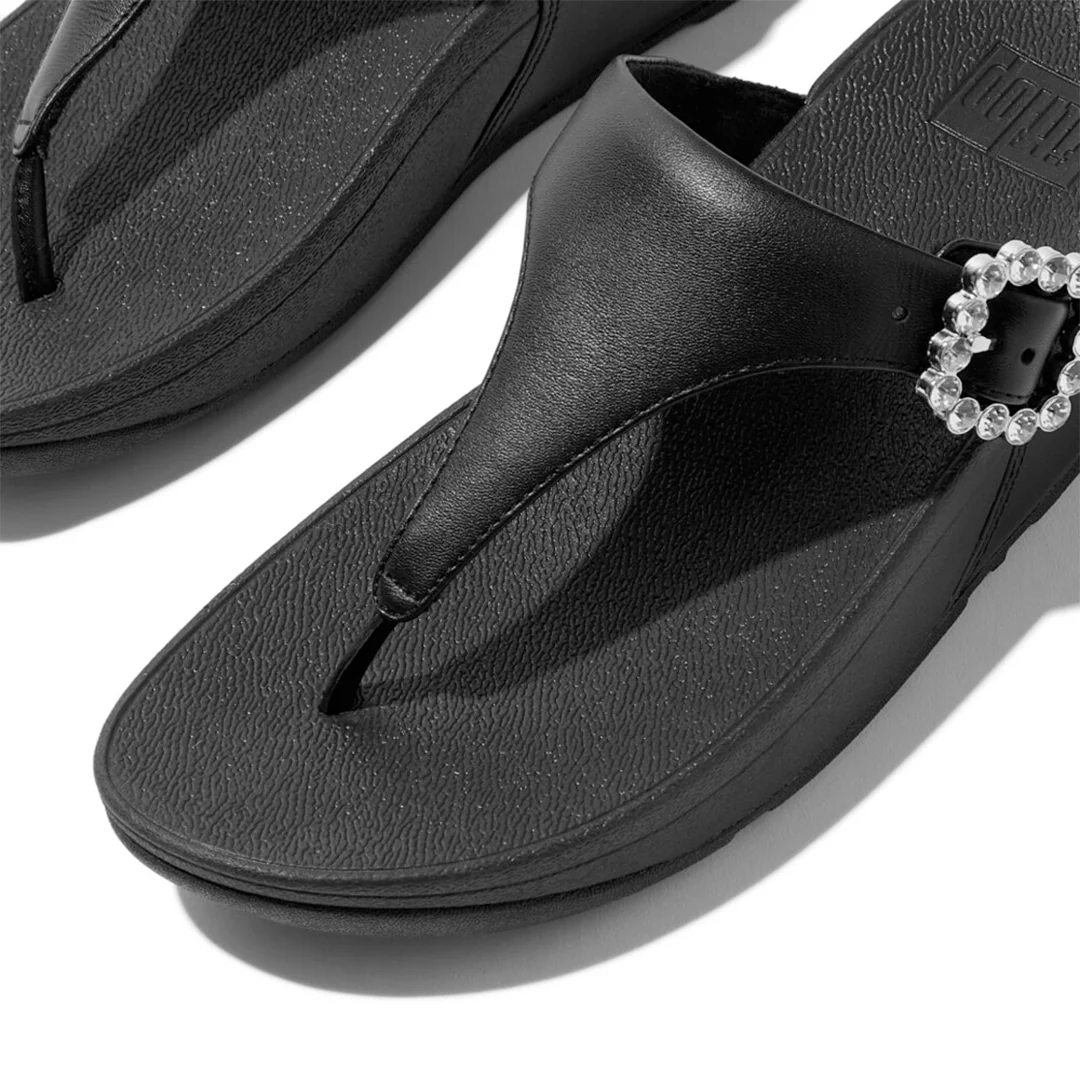 LULU Crystal-Buckle Leather Toe-Post Sandals - Image 3