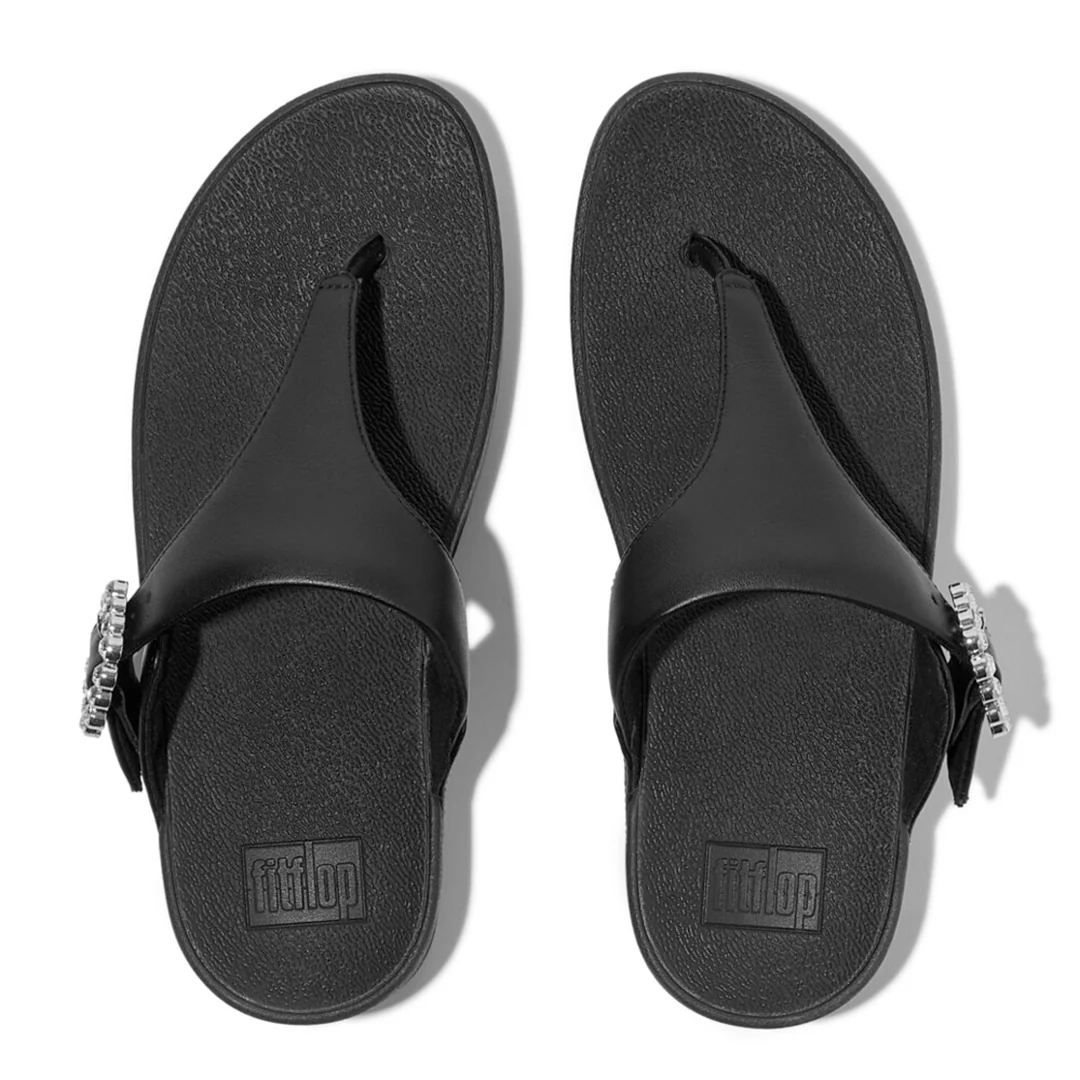 LULU Crystal-Buckle Leather Toe-Post Sandals - Image 4