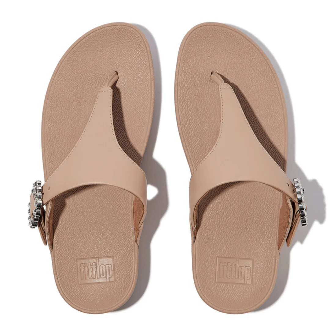 LULU Crystal-Buckle Leather Toe-Post Sandals - Image 3