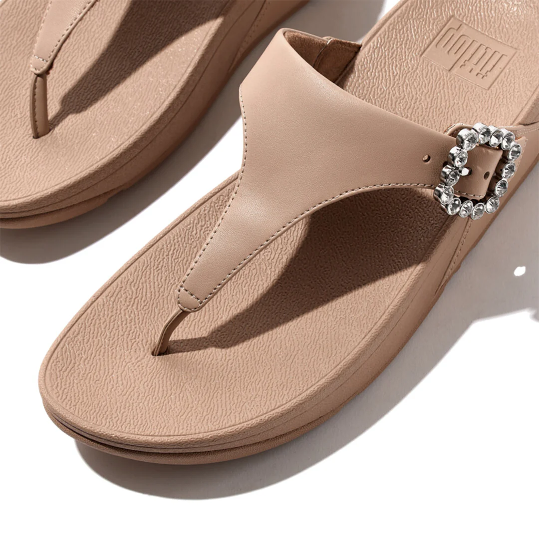 LULU Crystal-Buckle Leather Toe-Post Sandals - Image 4
