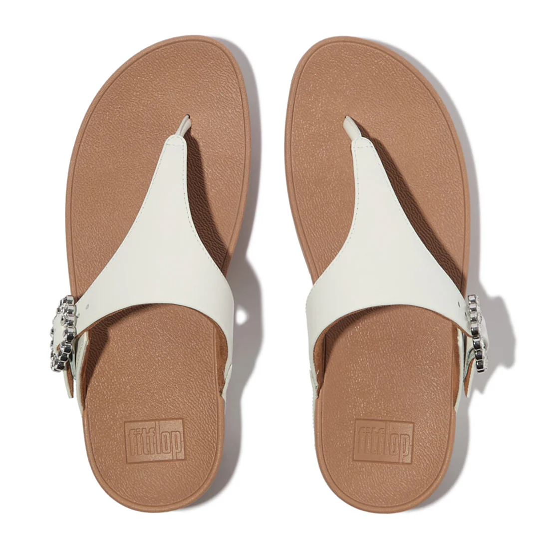 LULU Crystal-Buckle Leather Toe-Post Sandals - Image 4