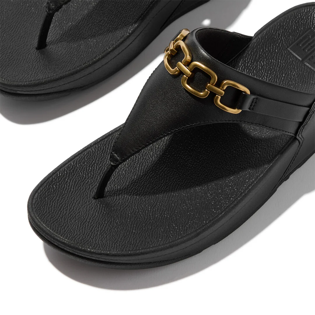 LULU Square-Chain Leather Toe-Post Sandals - Image 3