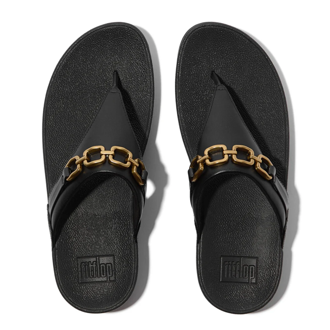 LULU Square-Chain Leather Toe-Post Sandals - Image 4